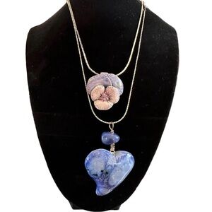 2pc Homemade Artsy Boho Silver 17” Necklaces with Clay Pendants